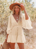 Lace V-Neck Ruffle Mini Dress