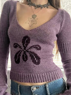 Flower Vintage Round Neck Knitted Sweater