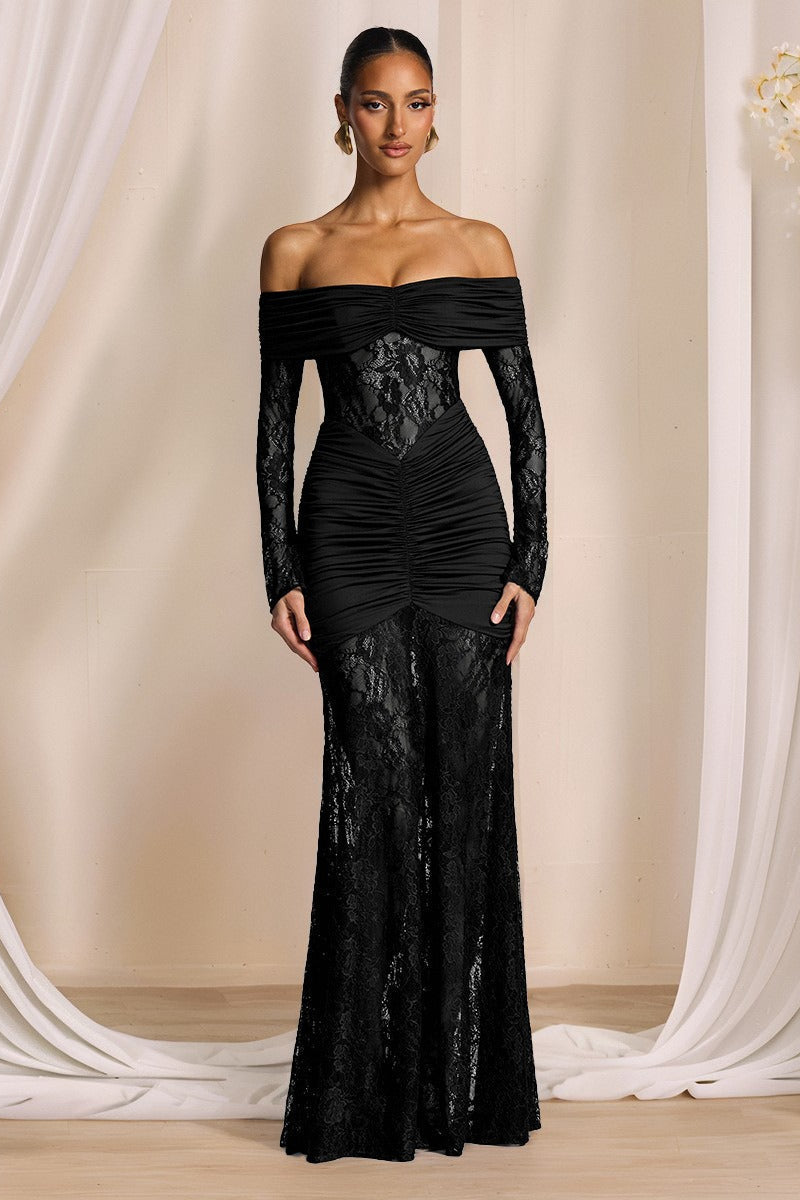 Lace Off Shoulder Long Sleeve Dress