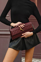 Woven Soft Leather Horizontal Square Accordion Bag