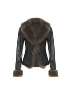 American Style Fur Collar Patchwork Leather Jacket