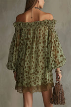 Ethereal Off-The-Shoulder Polka Dot Sheer Mini Dress