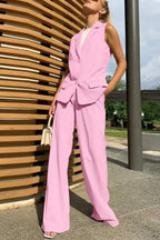 Flowy Wide-Leg Pant with Matching Vest Blazer