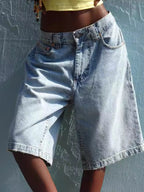Non-Elastic Slimming Denim Shorts