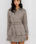 Green Print Lapel Lace-Up Trousers Office Two Piece Set