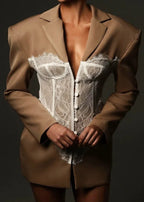 Luxe Lace Contrast Blazer Suit