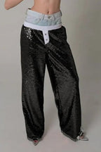Sequin Color Block Slim Loose Pants