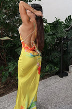 Sexy Lace-Up Backless Floral Dress