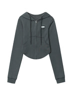 Solid Color Frayed Design Drawstring Long Sleeve Tee