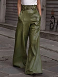 PU Straight-leg Leather Patchwork Trousers
