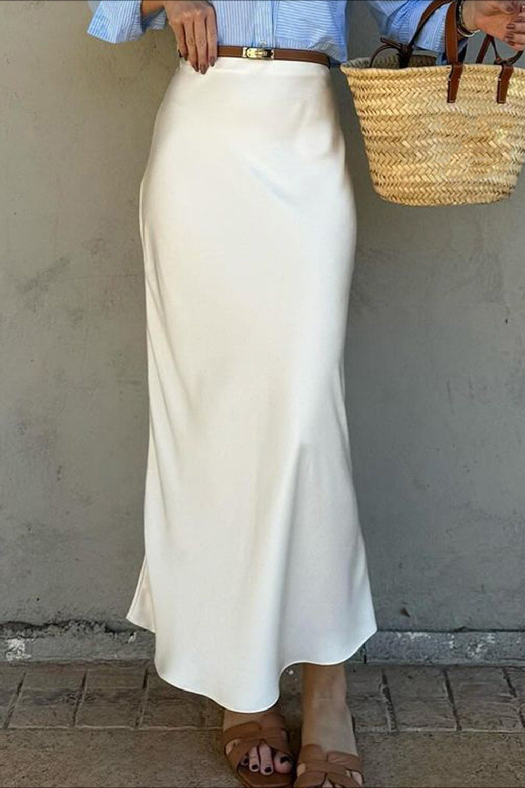 Solid Color Bodycon Midi Skirt