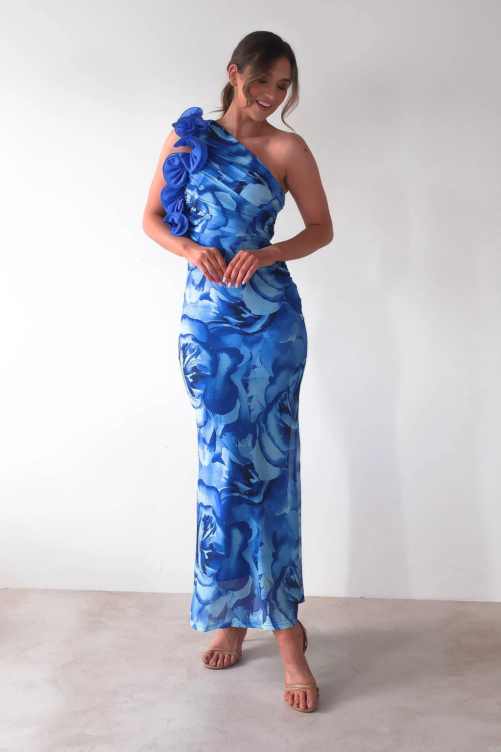 Genie Ruffle Printed Maxi Dress | Blue