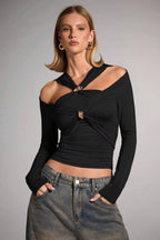 Black Off Shoulder Bodycon Blouse