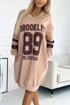 Brooklyn 89 Graphic Stripe Sleeve Oversized Sweatshirt Mini Dress