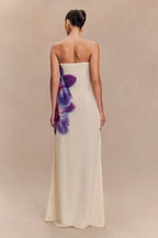 Sexy Color-block Floral Print Strapless Midi Dress