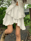 Lace Patchwork Irregular Hem Mini Skirt