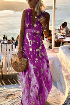 Jovita Aesthetic Long Dress with V Neck and Gold Sequins Chic Silhouette Collection
