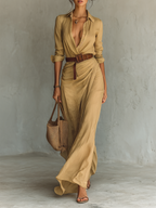 | Long Sleeve Belted Maxi Dress