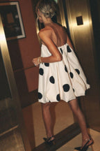 Polka Dot Strapless Gathered Pouf Bubble Hem Mini Dress