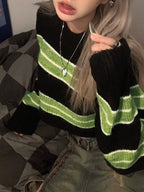 Short Knit Stripe Loose Sweater