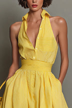 Vintage Riviera Striped Halter Dress