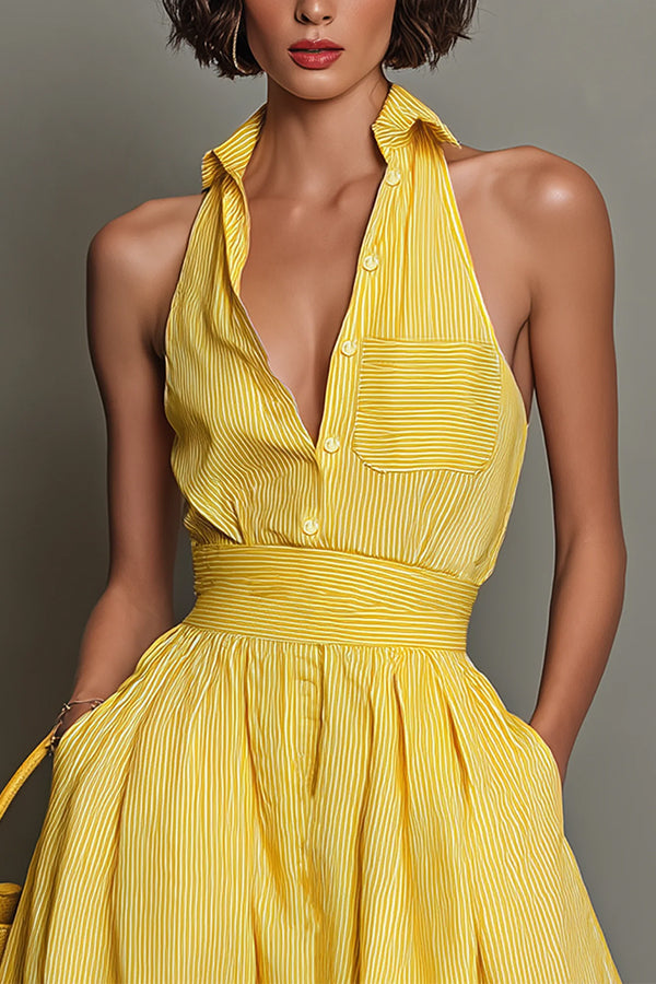 Vintage Riviera Striped Halter Dress