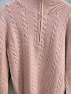 Vintage Lapel Neck Cable Half Zip Knit Sweater