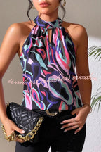 Unique Print Sleeveless Round Neck Loose Top