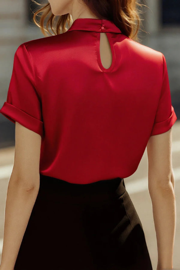 Solid Color Satin Openwork Casual Short-sleeved Shirt