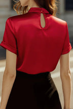 Solid Color Satin Openwork Casual Short-sleeved Shirt