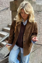 Brown Single-Breasted Suede Blazer