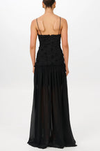 Stylish Three-dimensional Floral Chiffon Patchwork Strapless Elegant Maxi Dress