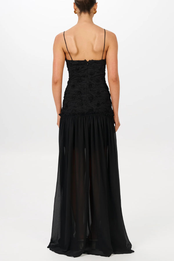 Stylish Three-dimensional Floral Chiffon Patchwork Strapless Elegant Maxi Dress