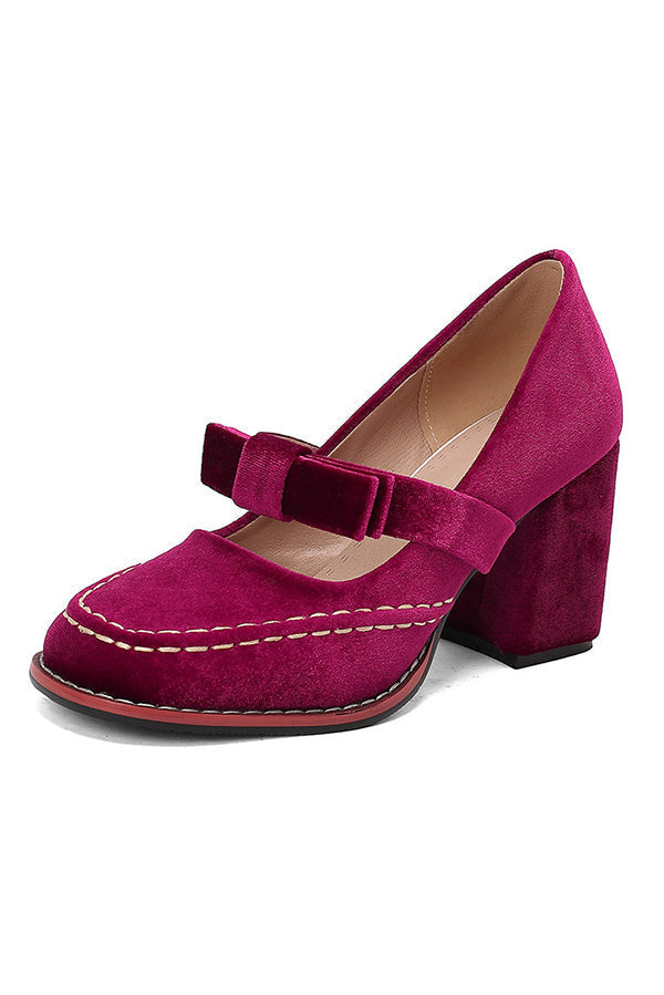 Square-toe Bow High Heels