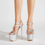 7CM Platform Runway Rhinestone Sexy Open ToeBuckle Strap 17CM Thin High Heels Club Party High Heel