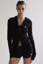Zip Up Cropped Hooded Knit Sweater