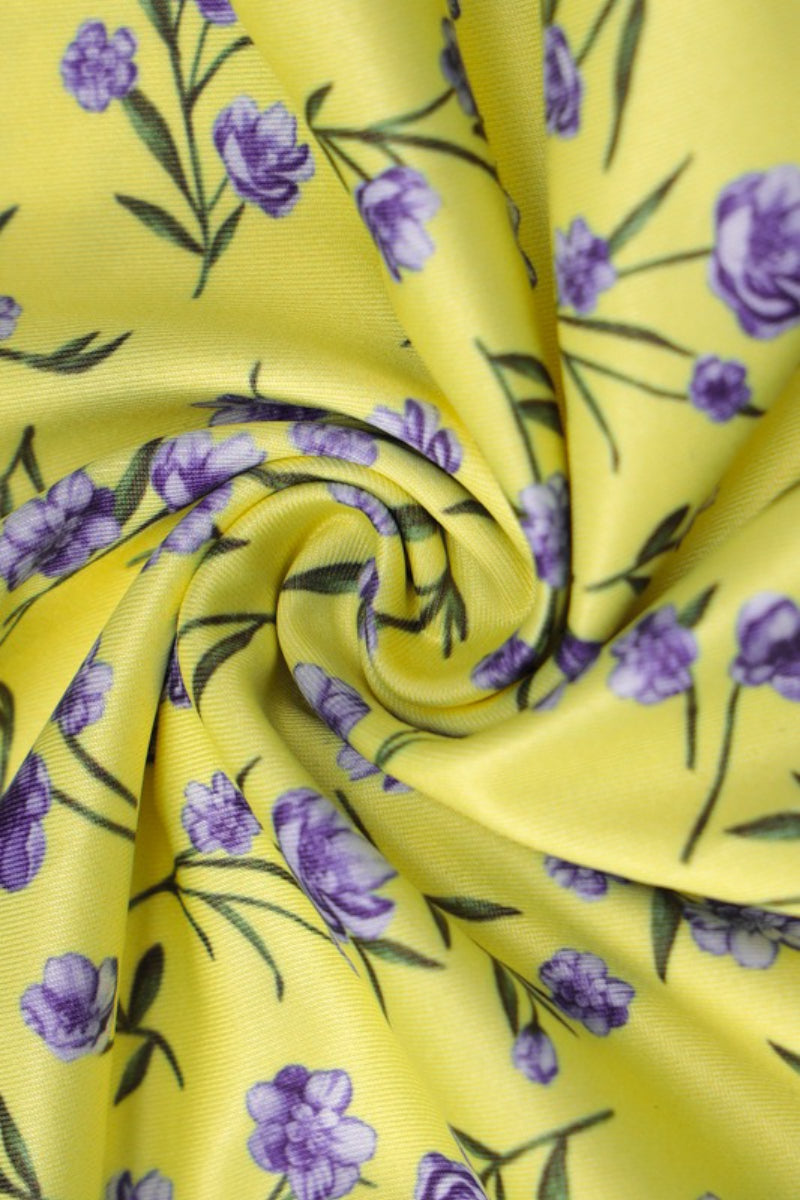 Yellow Halter Neck Backless Ditsy Floral Print High Slit Midi Dress