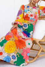 Floral Print Lantern Sleeve Waist Cut Out Maxi Dress