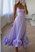 Spaghetti Strap Scoop Neck Ruffled Flounce Hem A-Line Maxi Dress