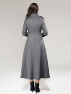Wool Blend Long Coat A-line Flared Stand Collar Elegant Gray Vintage Winter Outerwear For Women 2026