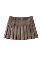 Distressed Leather Pleated High Rise Mini Skirt