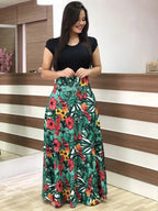 Polka Dot High-Waist Short Sleeve Fit and Flare Maxi Dress