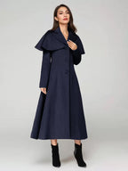 Wool Blend Coat With Cape Classic Lapel Elegant Camel Winter long Outerwear For Women 2026