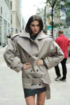 Solid Double Breasted Stand Collar Retro Elegant Coat