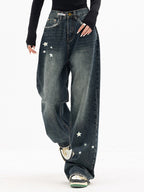 Star Print Baggy Boyfriend Jeans