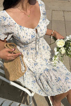 Lace-Up V-Neck Backless Floral Dress