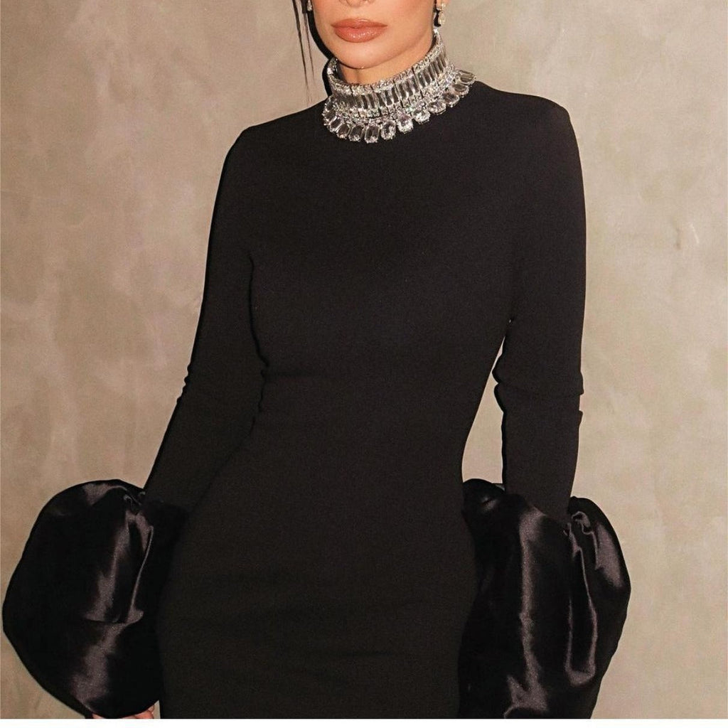 Bell-Sleeve Gown with Embellished Collar