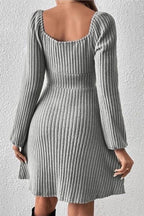 Blue Zone Planet | Ribbed Tied Square Neck Long Sleeve Mini Dress
