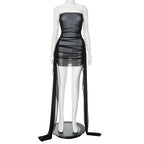 Mesh Ribbon Pleated Dress for Women