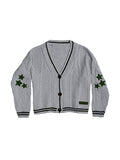 Oversize Star Embroidered Cable Knit Cardigan